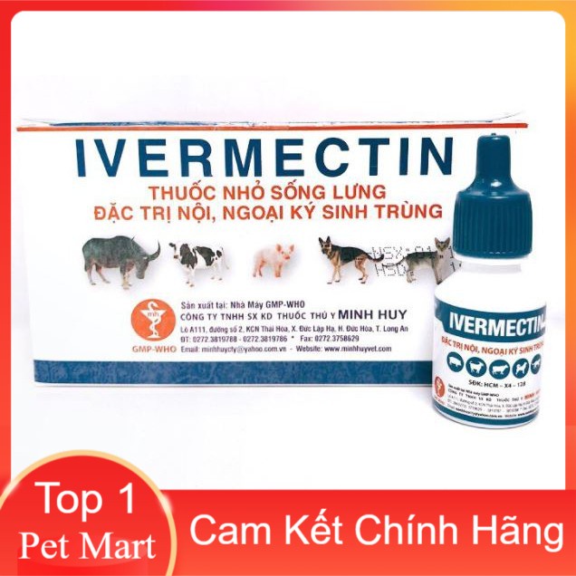 Nhỏ Gáy Trị Nội Ngoại Ký Sinh Trùng Giun Ve Rận Ivermectin MH hộp 10 chai Easypet