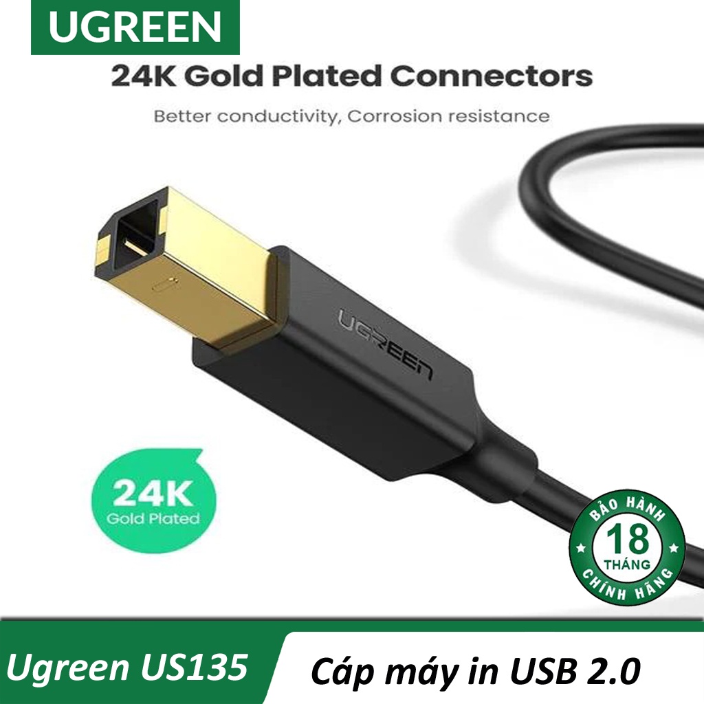 Cáp máy in USB 2.0 AM to BM Cao Cấp Ugreen US135 Chính Hãng