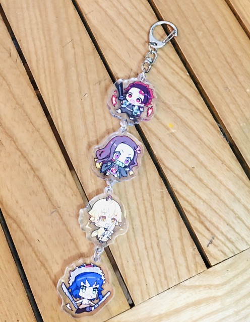 Móc khoá anime kimetsu no yaiba dây 4 miếng mica trong