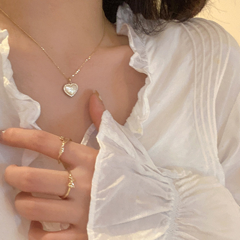 Vòng Cổ Mặt Hình Tim Đính Đá Opal Phong Cách Hàn Quốc Thời Trang Cho Nữ