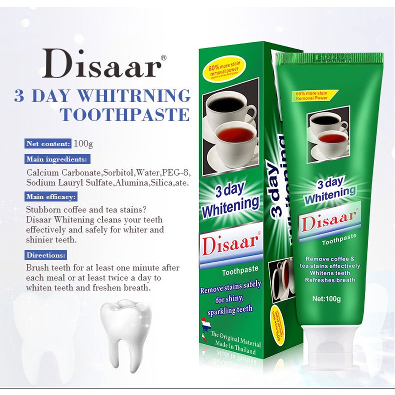 Kem bột đánh trắng răng thái lan brighten DISSAR chính hãng, loại bỏ mảng bám, ổ vàng, cao răng, răng vàng