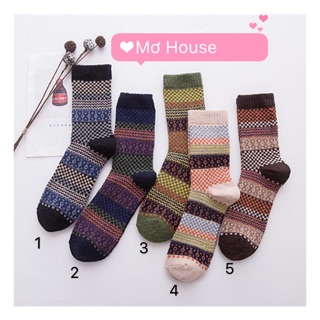 Tất vớ thổ cẩm len mẫu 1 phong cách Vintage hàn quốc cao cổ nhiều màu hoạ tiết độc đáo cho nam và nữ chất len dày dặn ấm