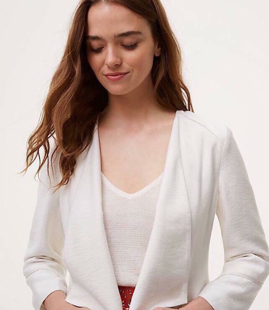 Áo khoác cổ vest 2 lớp dày dặn màu kem