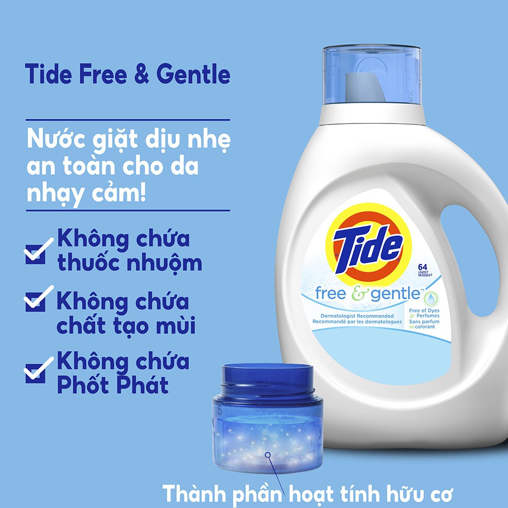 Nước Giặt Tide Free &amp; Gentle Dịu Nhẹ Không Mùi Dành Cho Da Nhạy Cảm 1.36L