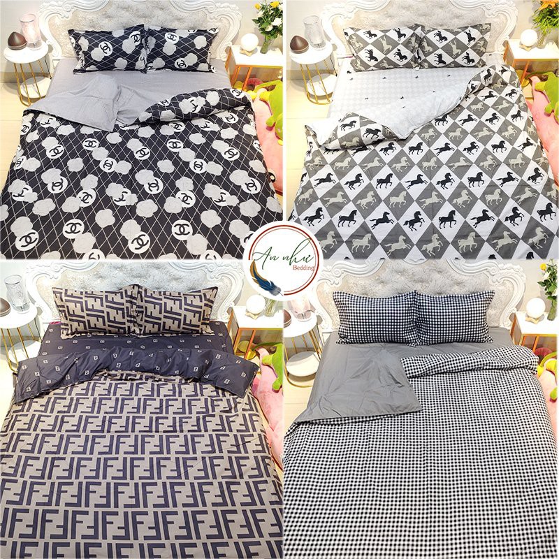 Bộ chăn ga gối An Như vỏ chăn ga gối cotton poly, drap giường 4 món poly nhập kẻ