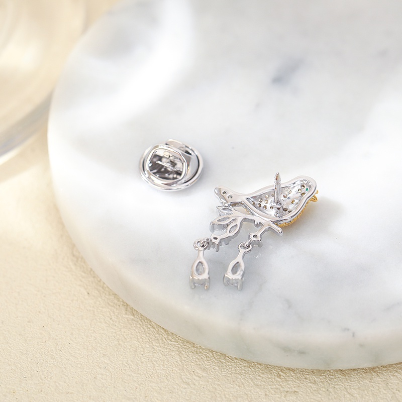 Ghim cài áo JIUDUOLAN thiết kế chú chim đính đá zircon Hàn Quốc thời trang dành cho nữ