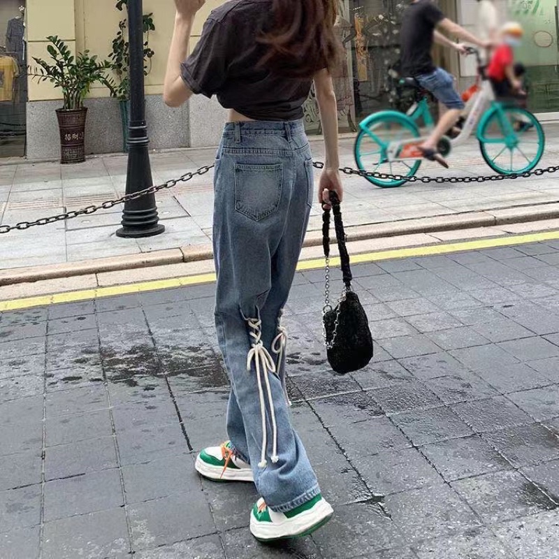 Quần Jeans Ống Loe Thắt Nơ Sau Lưng Cao Phong Cách Retro Cực Cá Tính