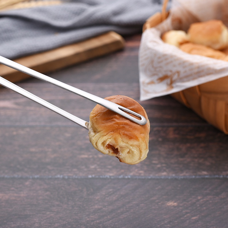Kẹp Gắp Cà Phê/Bánh Mì/Bò Bít Tết Cán Dài Bằng Thép Không Gỉ 3 Kích Cỡ Đa Năng Chống Bỏng Cho Nhà Bếp