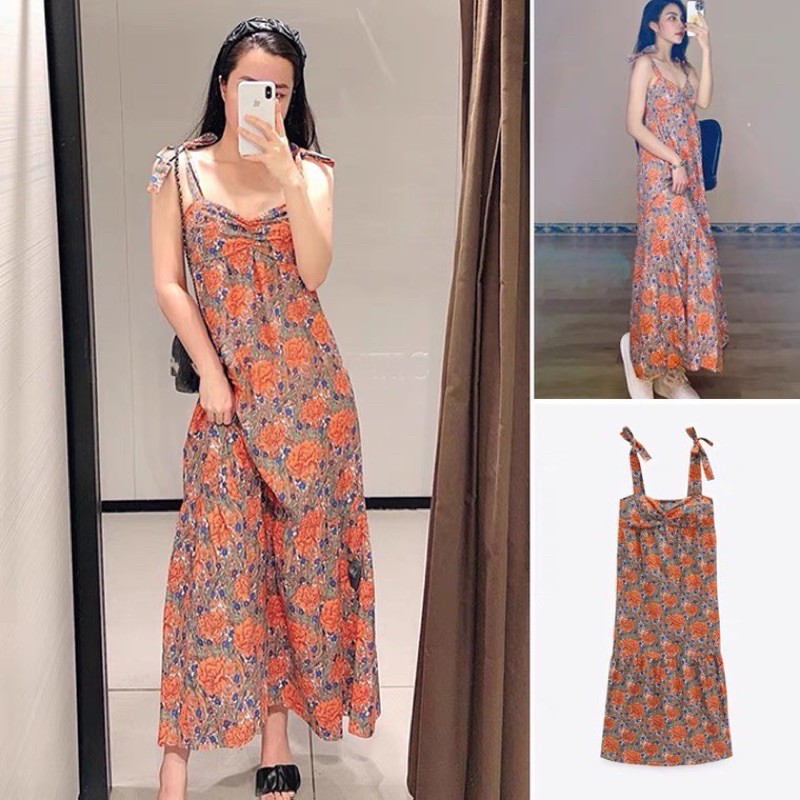 VÁY HOA CAM 2 DÂY BUỘC ZR | BigBuy360 - bigbuy360.vn