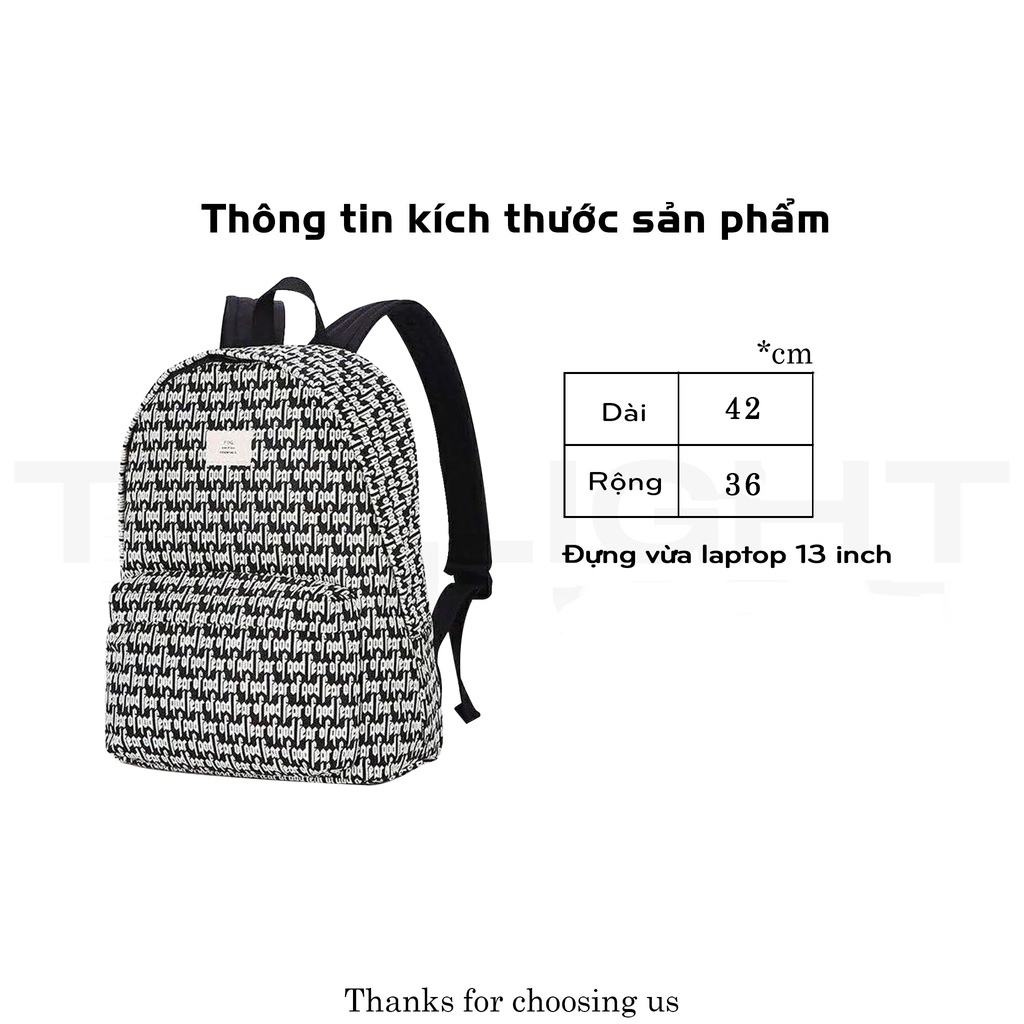 Balo FEAR OF GOD FOG Essentials TLS printed họa tiết in chữ, balo thời trang streetwear học sinh sinh viên