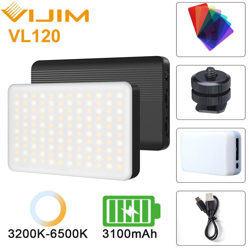 Đèn LED trợ sáng quay phim chụp hình VIJIM VL120 Colour - 120 bóng đèn led pin sạc 3100Mah