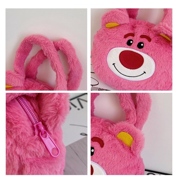 Túi Xách Đeo Vai Hình Tròn Phủ Lông Hình Chú Gấu / Dâu Tây Thời Trang Mùa Thu 2022