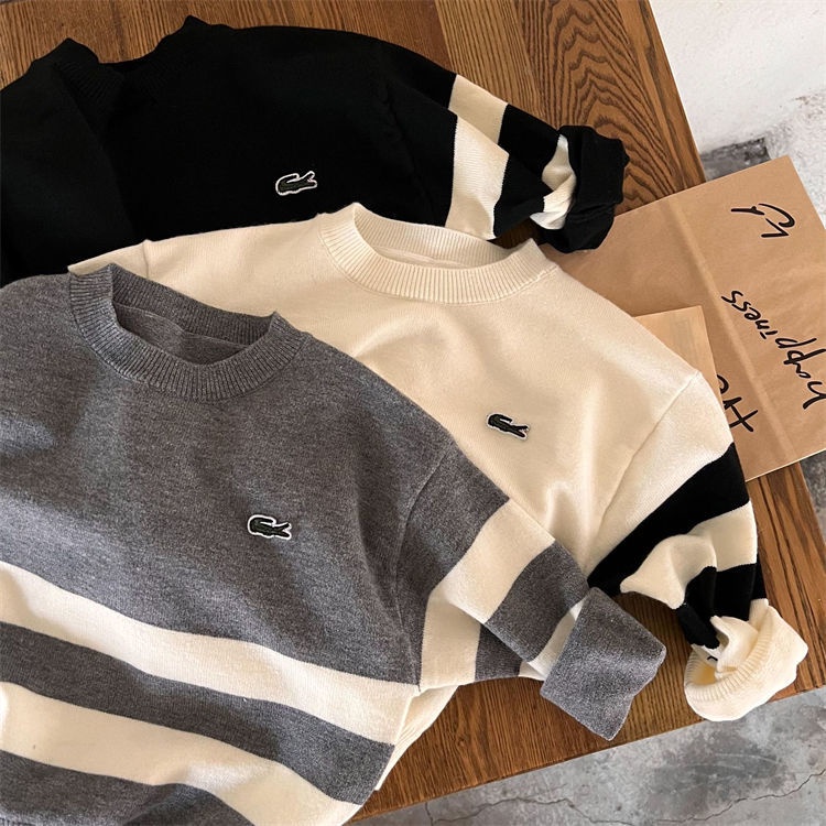 Áo Sweater Chui Đầu Kẻ Sọc Thêu Họa Tiết Phong Cách Hàn Quốc Mới Cho Bé