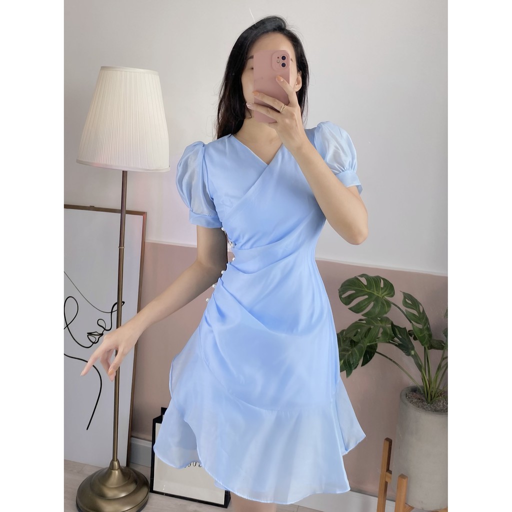 Đầm Cổ V Tiểu thư chữ A xòe nhẹ, Đuôi cá, trắng, xanh, kết Trai, Tơ, đi làm, đi chơi, đi tiệc | BigBuy360 - bigbuy360.vn