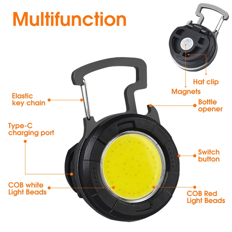 1 Đèn Pin LED Mini Cổng Sạc USB Đa Năng Kèm Móc Khóa