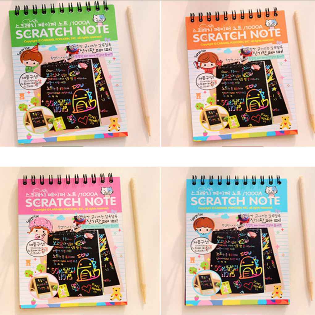 [Kitch]10 Pages/1 Book Colorful Dazzle Scratch Note Sketchbook Paper Graffiti DIY Coils Drawing Book Color Random
