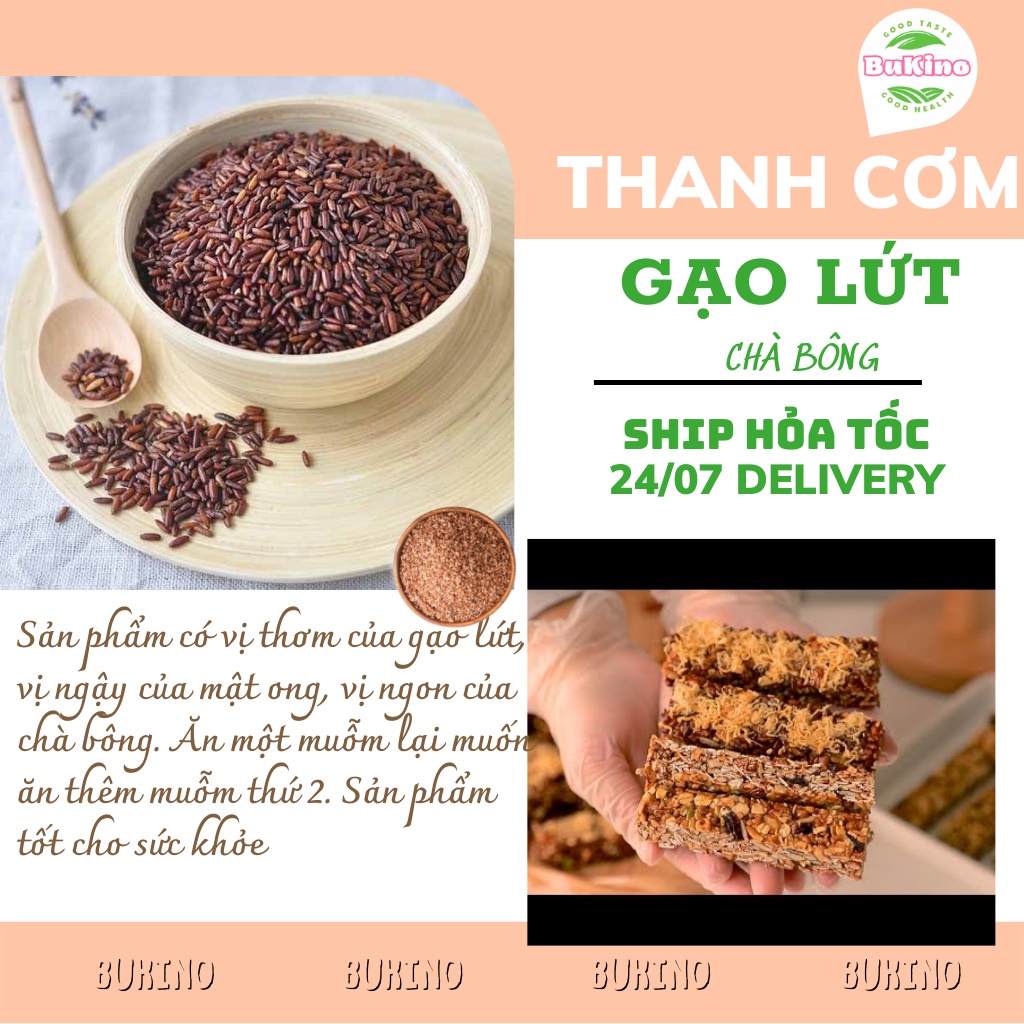 Thanh cơm gạo lứt ngũ cốc chà bông BUKINO hộp 300gr, thanh gạo lứt giảm cân ngon rẻ Hà Nội, ship hỏa tốc
