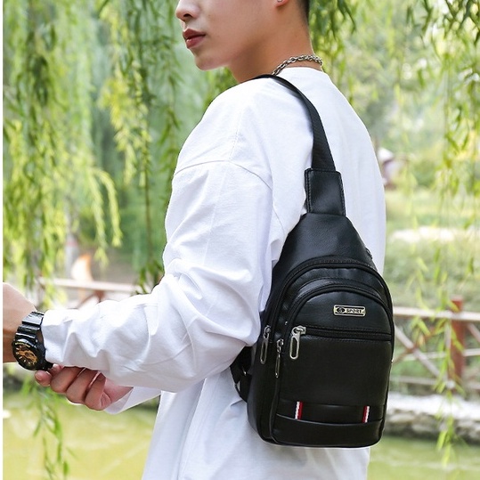 Túi đeo chéo nam da PU mới, Túi đeo ngực thời trang Hàn Quốc thể thao chống thấm nước - TC7506