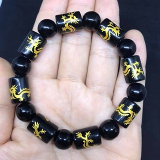 Vòng tay đá núi lửa đen chạm rồng 12ly