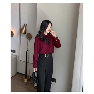 Áo sơ mi cổ bèo kèm nơ phong cách ulzzang Hàn Quốc