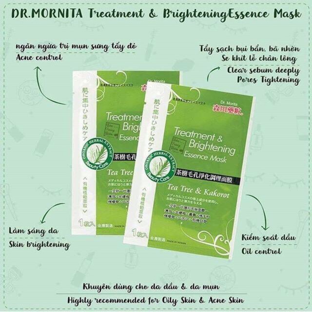 Miếng lẻ mặt nạ dr morita tràm trà Đài | Thế Giới Skin Care