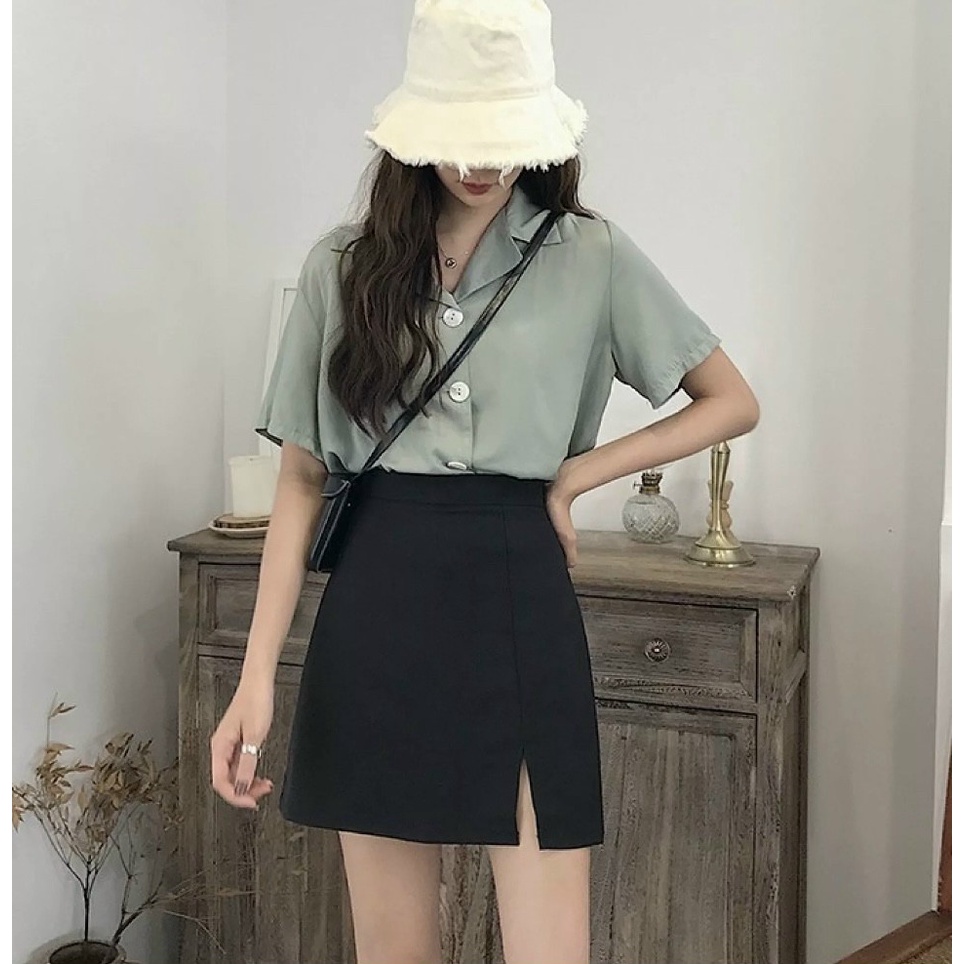 Quần Váy Nữ Xẻ 1 Bên Dáng A Lưng Cạp Cao