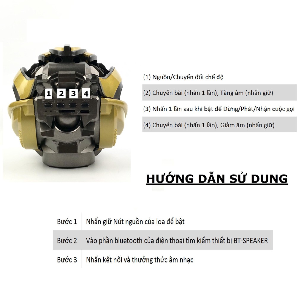 Loa Bluetooth Siêu Bass Gutek Bumblebee Transformer Mắt Có Đèn Led Xanh, Nghe Nhạc Sống Động, Hàng Chính Hãng