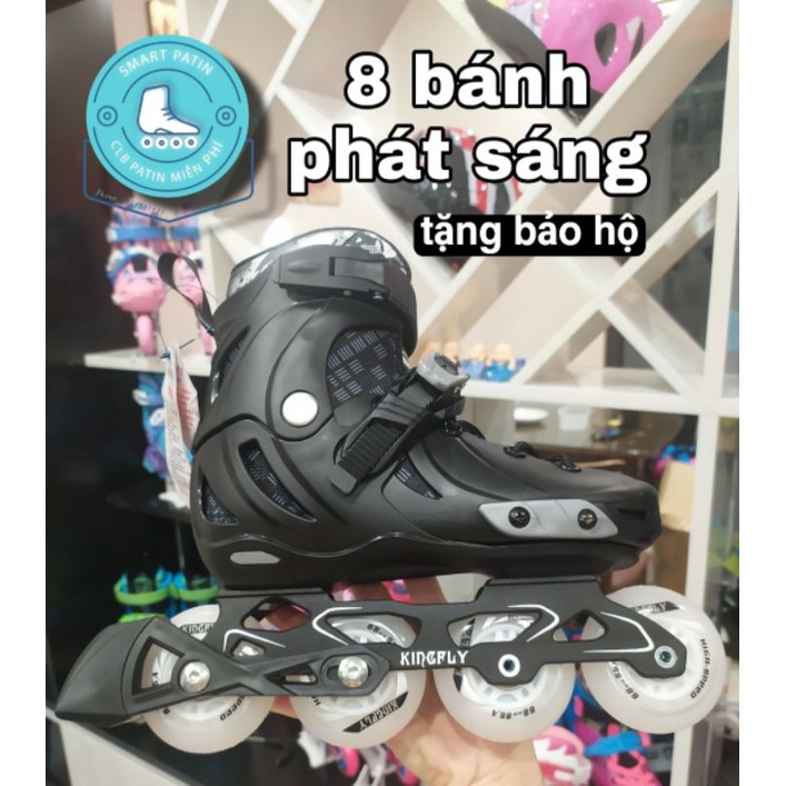 [BẢN ĐẶC BIỆT, TẶNG MŨ, BẢO HỘ CHÍNH HÃNG] Giày W198-QS màu đen phiên bản 8 bánh phát sáng cao su đặc