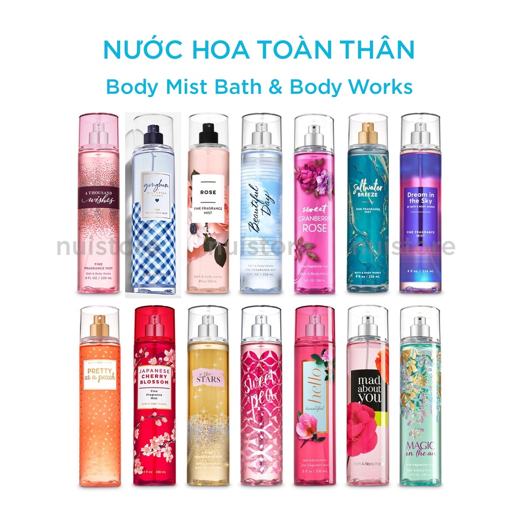 Xịt Thơm Body Mist Bath & Body Works, Nước Hoa Toàn Thân 236ml