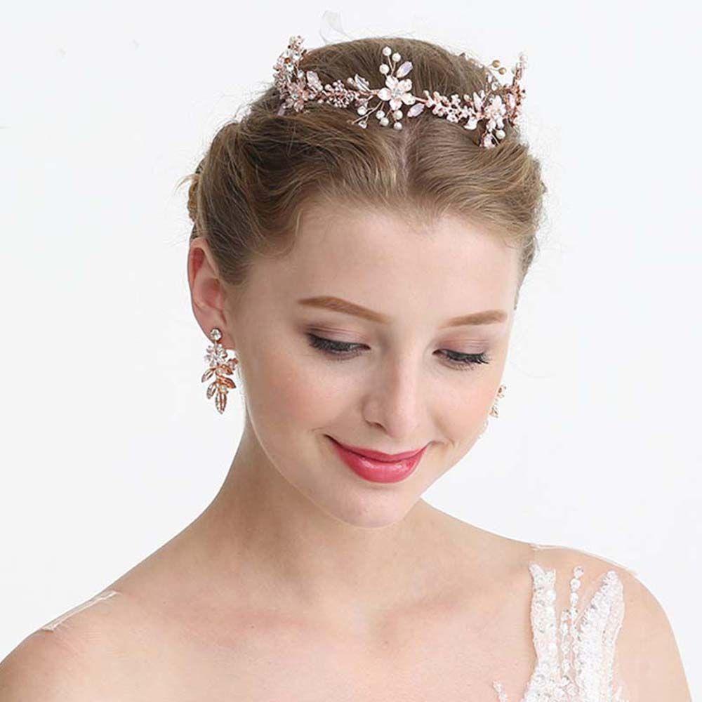 Vương Miện Đính Hoa Lấp Lánh Trang Nhã Cho Cô Dâu|Băng Đô Ngọc Trai