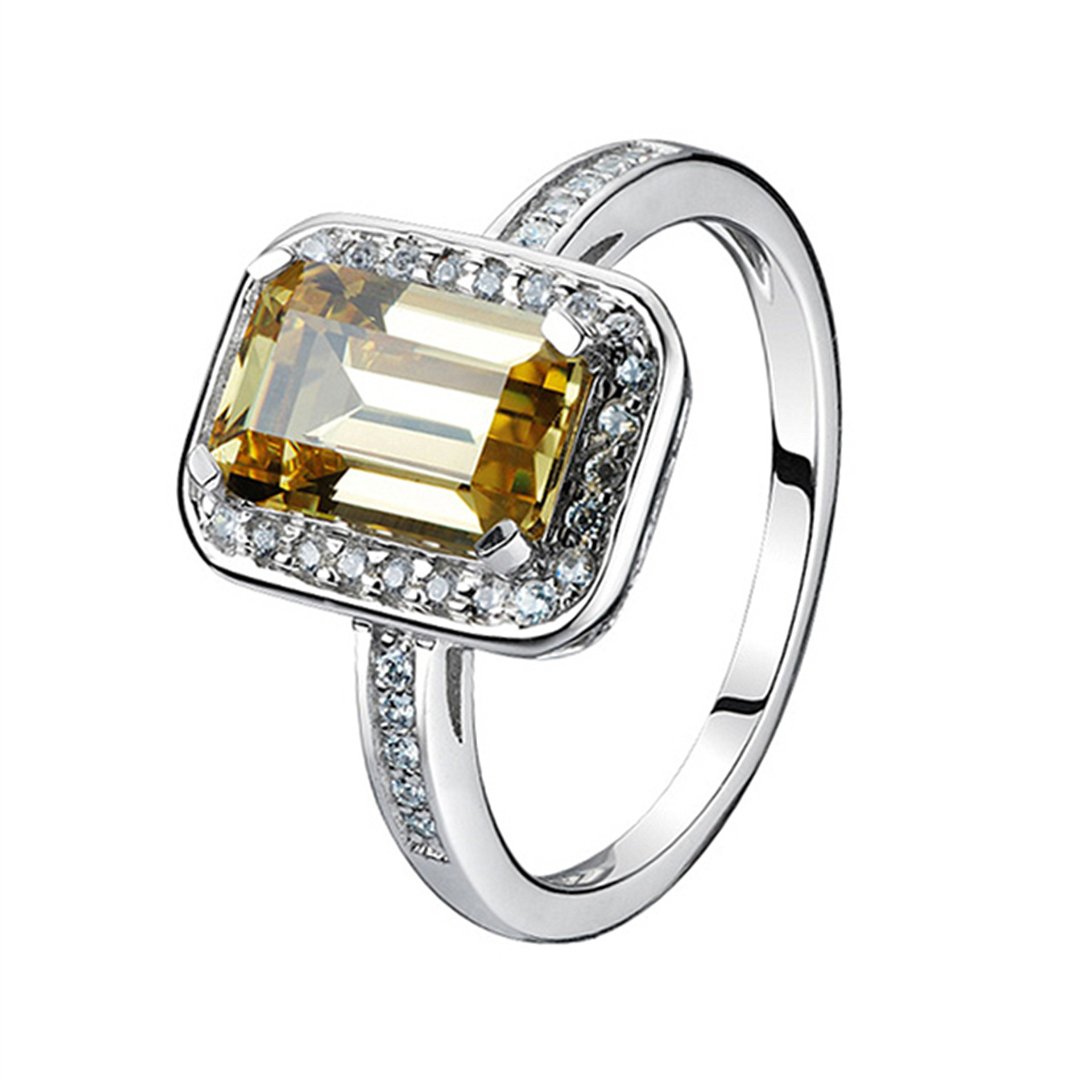 AIFEI💍 Silver 925 Original High-Grade Luxurious Cluster Diamond Ring Rectangular Yellow Diamond 2 Karat Inlaid Jewel Colorful Crystals Ring fashion Cincin-S1
