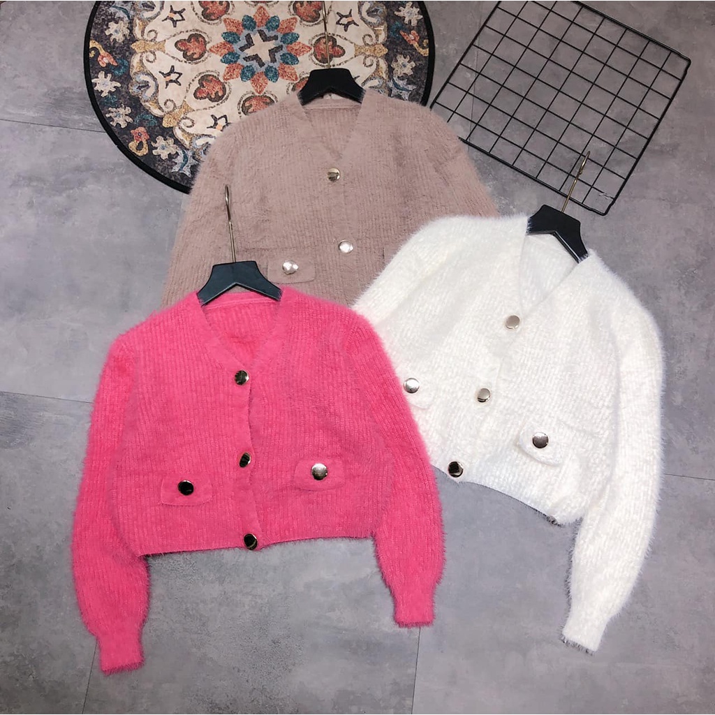 ÁO len lông mềm mịn cúc to màu