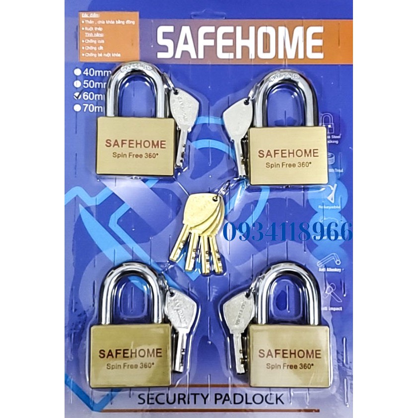 Bộ 4 và Bộ 5 ổ khóa 60mm dùng chung 1 chìa Safehome  - BH 12 tháng