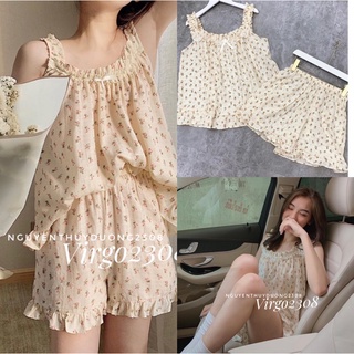 Set 2 dây hoa nhí mặc nhà xinh yêu/Bộ ngủ 2 dây hoa xinh xắn