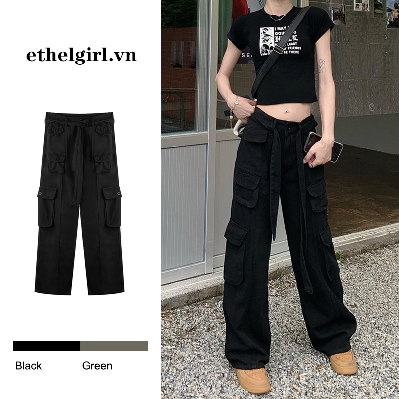 Quần Jean Đen Ống Rộng Phong Cách retro Mỹ Cá Tính Cho Nữ