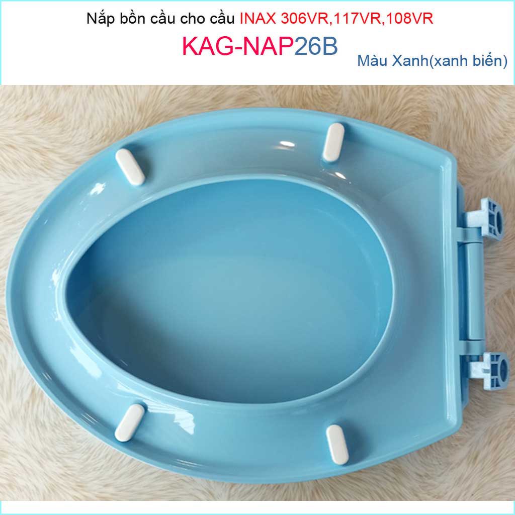 Nắp đậy bồn cầu Inax KAG-NAP26B cho C117, C306, C108, nắp bồn cầu 2 khối nhựa xanh biển dày bóng đẹp