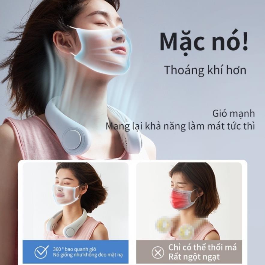 Quạt đeo cổ mini không cánh, 3 cấp độ gió, gió đa chiều, Quạt thể thao mini thiết kế không cánh đeo cổ tiện dụng