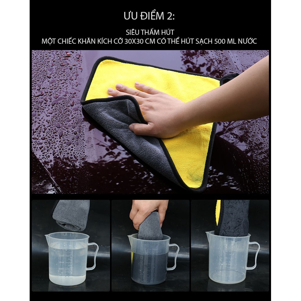 Khăn lau rửa xe chuyên dụng 2 lớp Microfiber siêu thấm siêu mịn vệ sinh ô tô, xe máy- bettercar