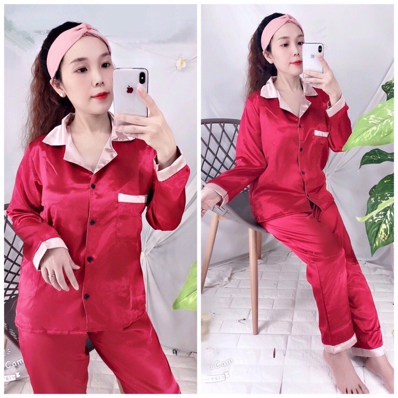 BỘ NGỦ PHI LỤA PHỐI - PIJAMA - TAY Dài QUẦN DÀI