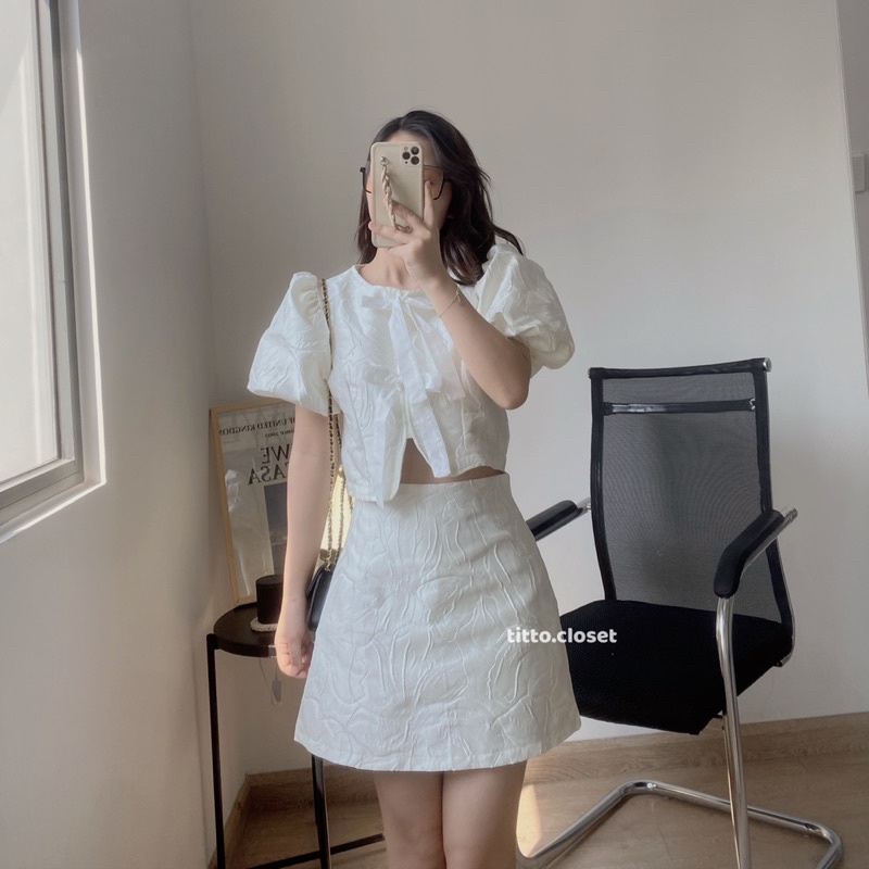 Set Áo + Chân Váy Phối Nơ - Titto Closet