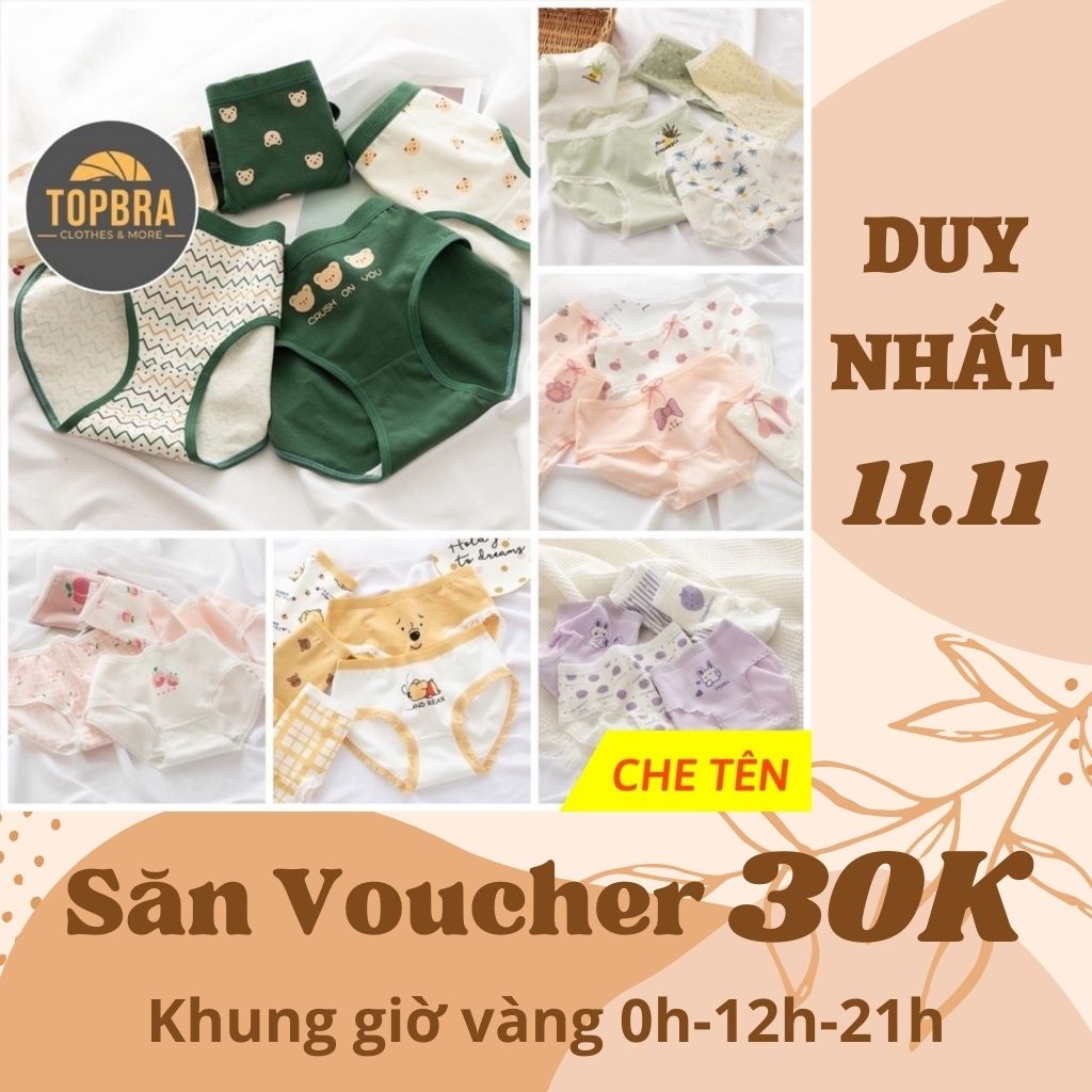 [Che Tên] SET 5 Quần Lót Cotton Nâng Mông Thông Hơi Hoạ Tiết Dễ Thương TOPBRA