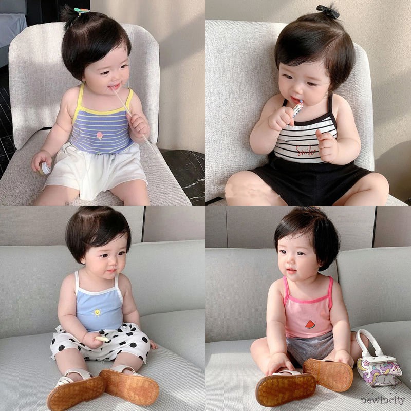 Áo Dây Cotton Không Tay Họa Tiết Hoạt Hình Dễ Thương Phong Cách Hàn Quốc Cho Bé Gái