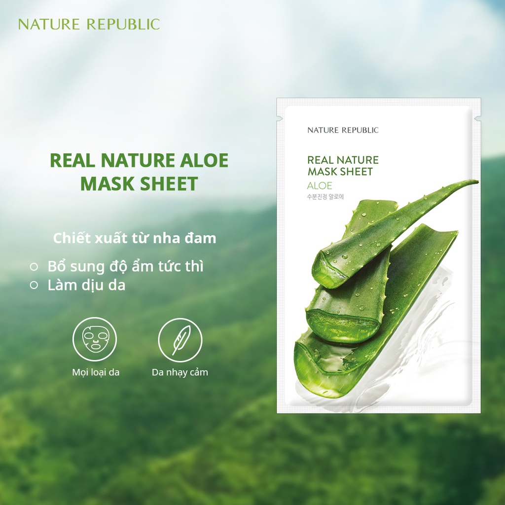 Mặt Nạ Chăm Sóc Da Aloe Nature Republic Real Nature Mask Sheet chiết xuất lô hội làm dịu da 23ml