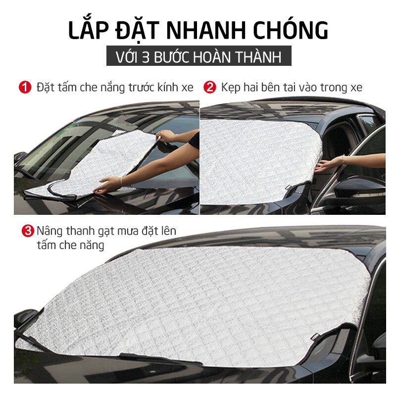Tắm che nắng kính lái xe ô tô Tráng Nhôm, Phản Quang, Chống Nắng, Chống Nhiệt, Chống Gió Bụi - Loại dày 3 lớp cao cấp.