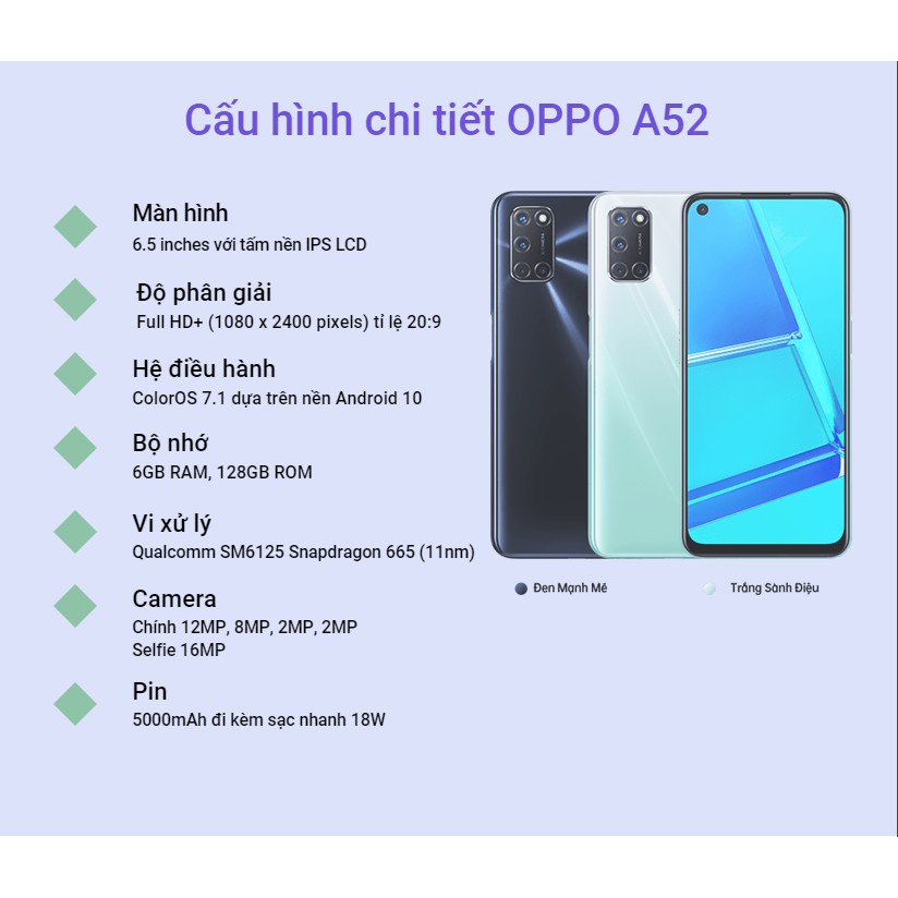 Điện thoại OPPO A52 6GB/128GB - Đã kích hoạt - Hàng Chính Hãng