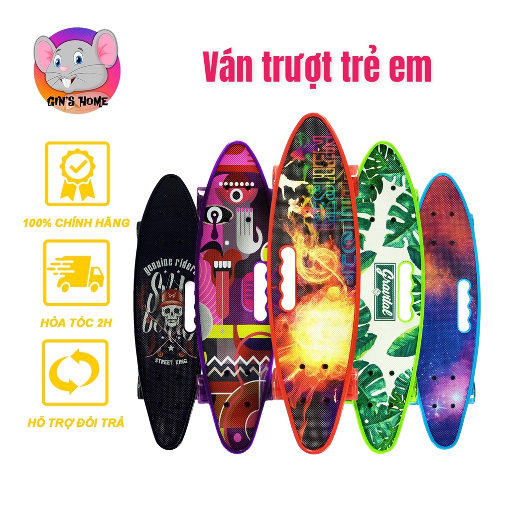Pennyboard ván trượt cho bé cao cấp VTOP 56cm, bánh xe có đèn LED tải trọng 50kg dành cho các bé trên 5 tuổi (3142M-2)