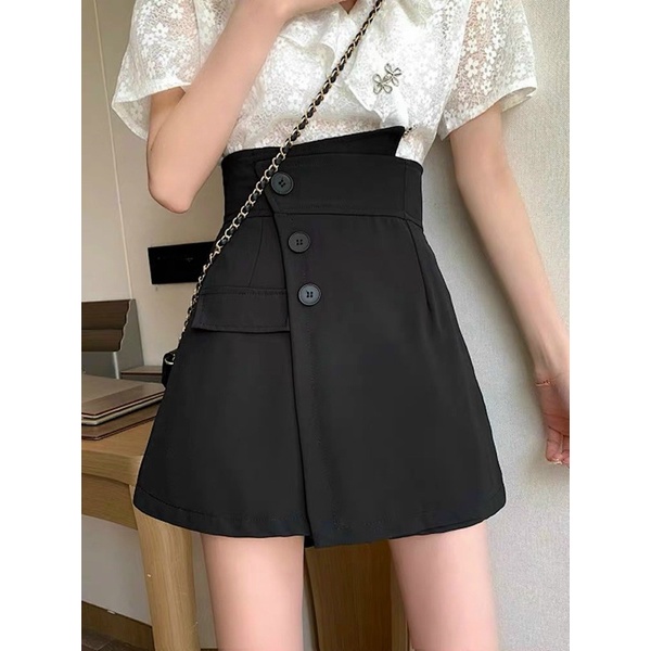 Quần váy vải lệch khuy, Quần short cạp cao vạt lệch QS7882 - NhiNhi Shop