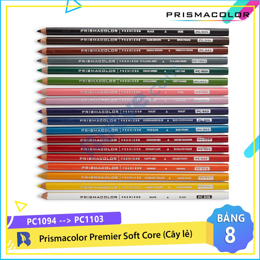[PC1094 - PC1103] Bút chì màu hạng họa sĩ Prismacolor Premier Soft Core - Màu lẻ (BẢNG MÀU 8)