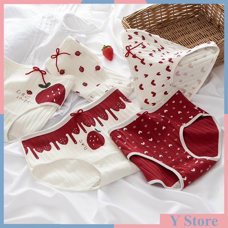 Quần Lót Nữ Cotton Tăm Cao Cấp Nâng Mông Hình Trái Dâu Đỏ  - Đáng Yêu Min Underwear 32120