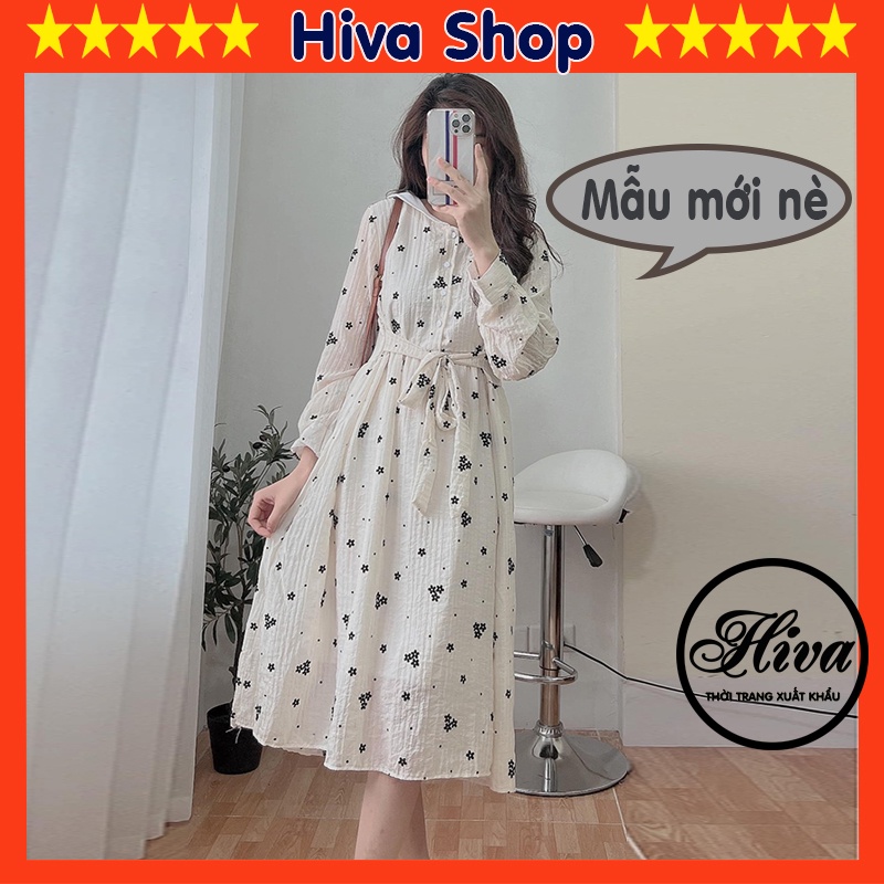 Váy trắng babydoll hoa nhí cổ sơ mi phối cách điệu body dáng dài Vintage , Đầm nữ thiết kế ulzzang đi du lịch biển